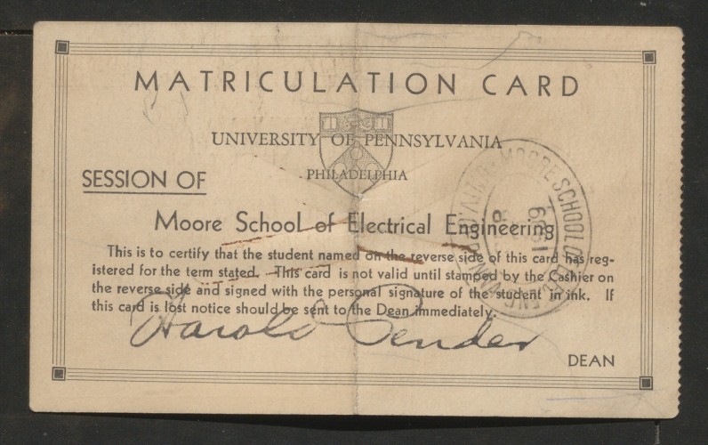 matriculation card