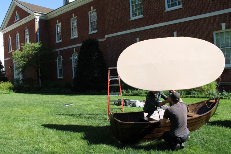 Artists installing "A Peculiar Craft"