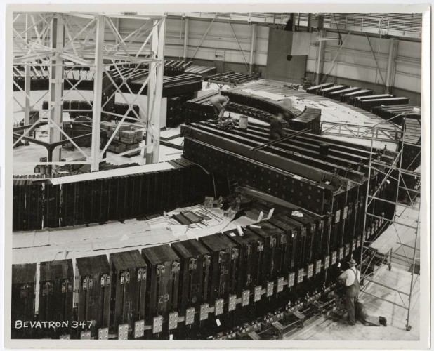 black and white photo of massive bevatron