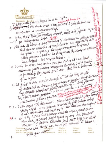 notes for speech at Nobel Prize banquet